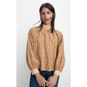 Zara Shirt Womens Medium Long Sleeve Lace Embroidered Flowers Cottagecore Boho